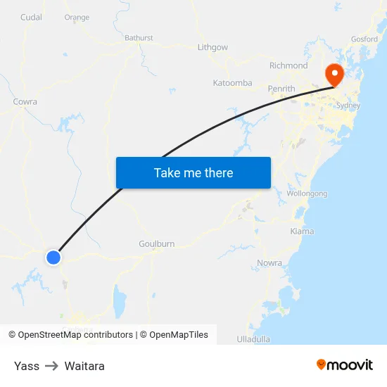 Yass to Waitara map