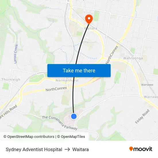 Sydney Adventist Hospital to Waitara map