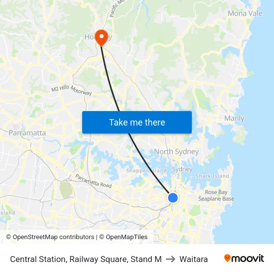 Central Station, Railway Square, Stand M to Waitara map