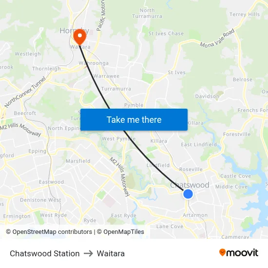 Chatswood Station to Waitara map