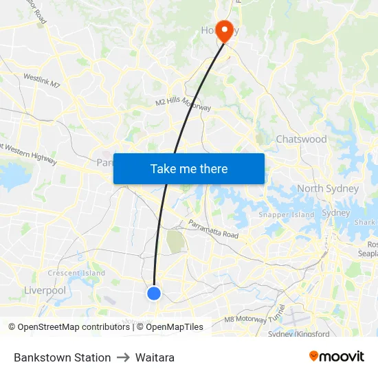 Bankstown Station to Waitara map