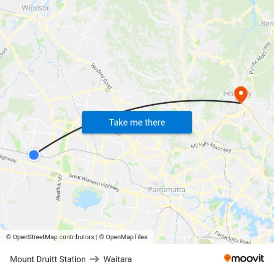 Mount Druitt Station to Waitara map