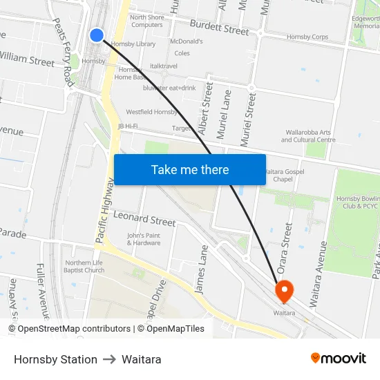 Hornsby Station to Waitara map