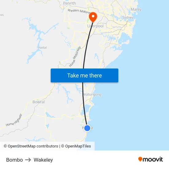 Bombo to Wakeley map