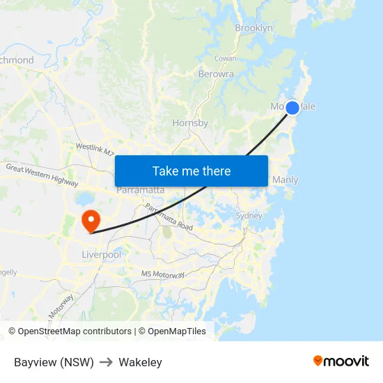 Bayview (NSW) to Wakeley map