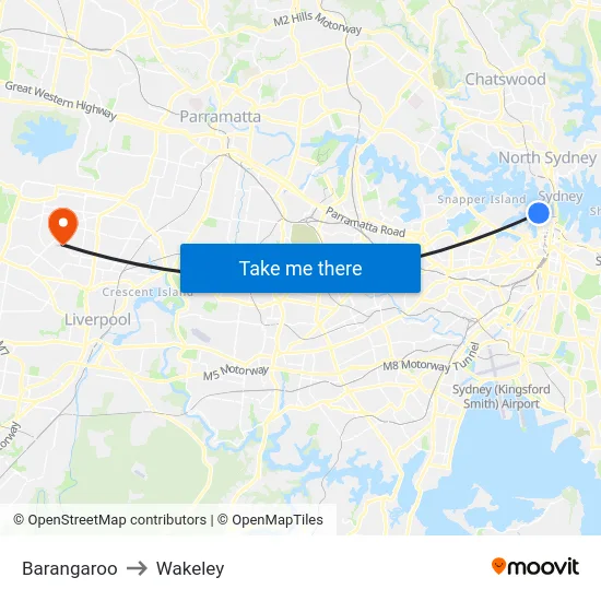 Barangaroo to Wakeley map