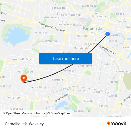 Camellia to Wakeley map