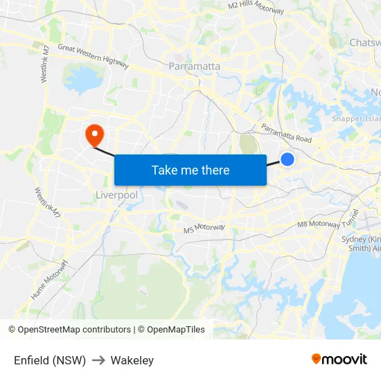 Enfield (NSW) to Wakeley map