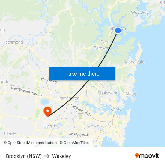 Brooklyn (NSW) to Wakeley map