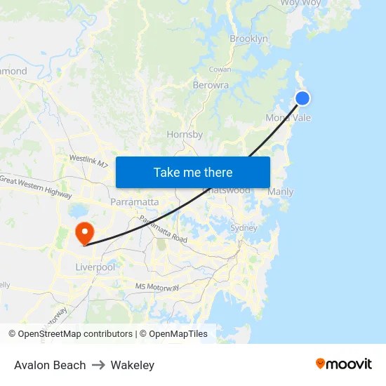 Avalon Beach to Wakeley map