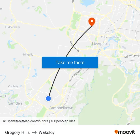 Gregory Hills to Wakeley map