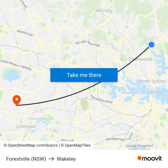 Forestville (NSW) to Wakeley map