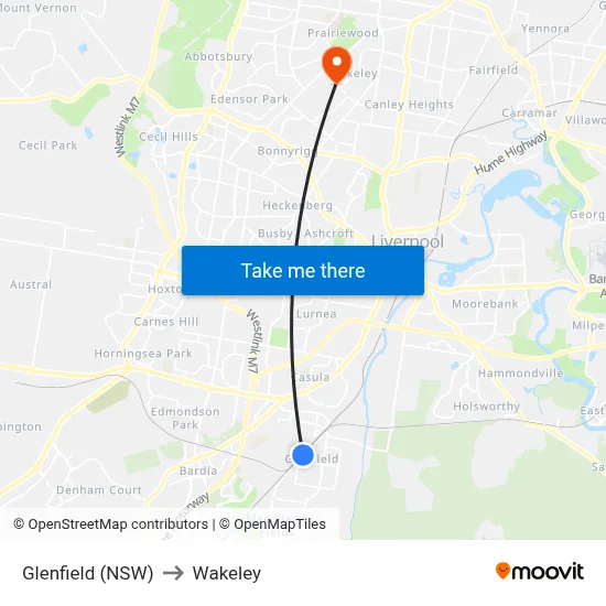Glenfield (NSW) to Wakeley map