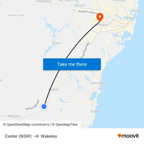 Exeter (NSW) to Wakeley map