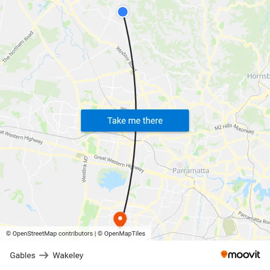 Gables to Wakeley map