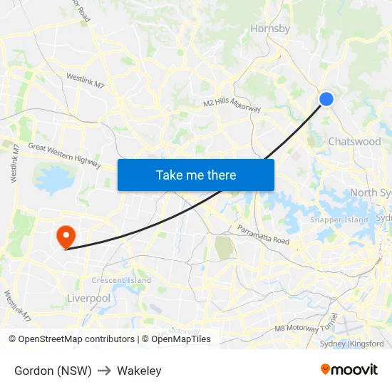 Gordon (NSW) to Wakeley map