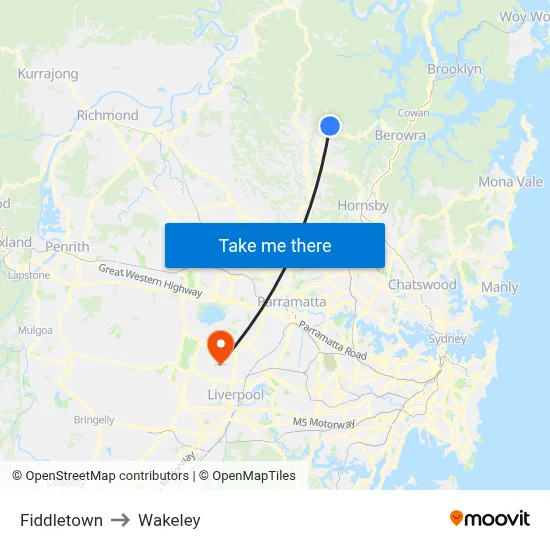 Fiddletown to Wakeley map