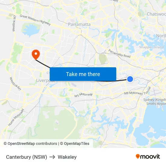 Canterbury (NSW) to Wakeley map