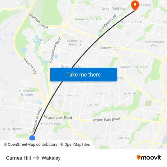 Carnes Hill to Wakeley map