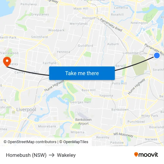 Homebush (NSW) to Wakeley map