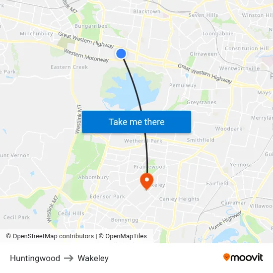 Huntingwood to Wakeley map