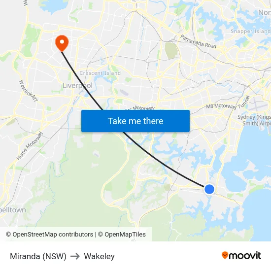 Miranda (NSW) to Wakeley map
