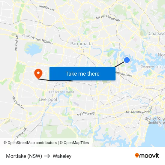 Mortlake (NSW) to Wakeley map