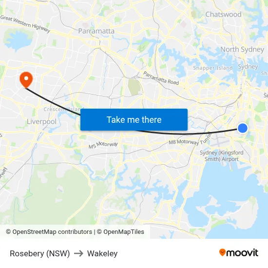 Rosebery (NSW) to Wakeley map