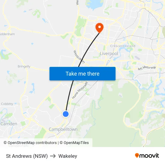 St Andrews (NSW) to Wakeley map