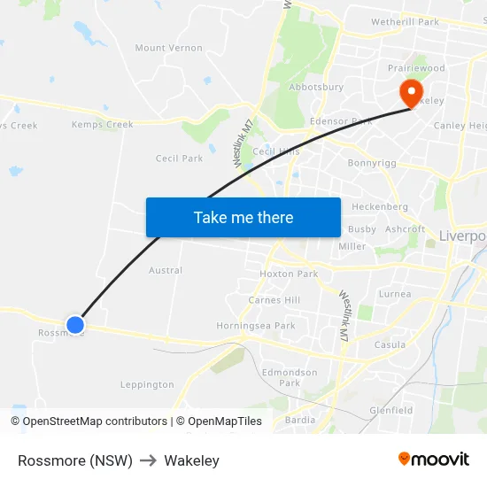 Rossmore (NSW) to Wakeley map