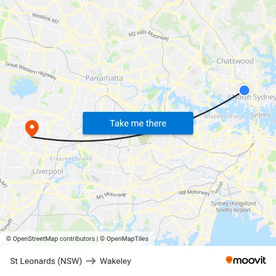 St Leonards (NSW) to Wakeley map