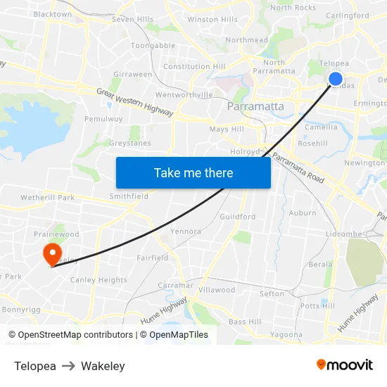 Telopea to Wakeley map