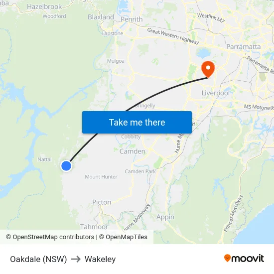 Oakdale (NSW) to Wakeley map
