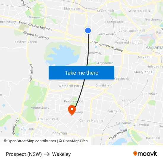 Prospect (NSW) to Wakeley map