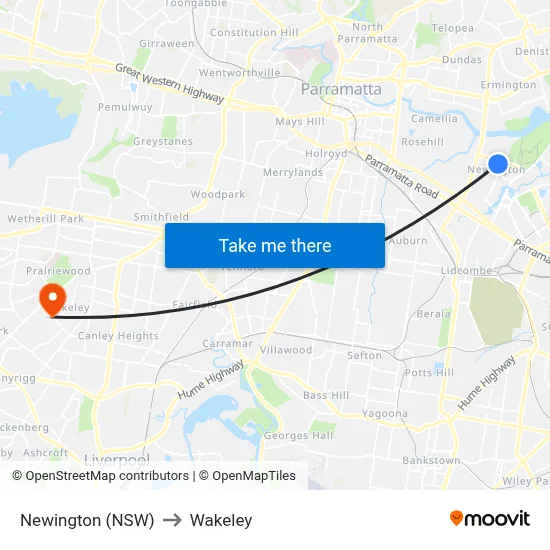 Newington (NSW) to Wakeley map