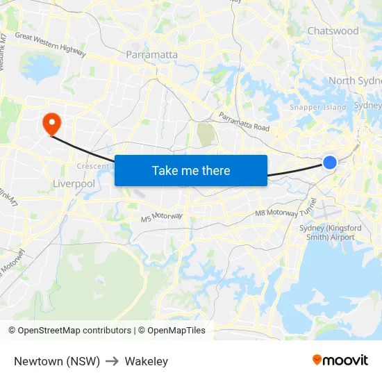 Newtown (NSW) to Wakeley map