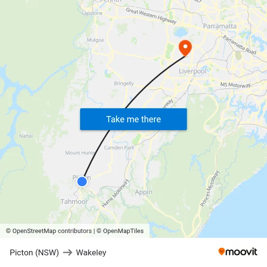 Picton (NSW) to Wakeley map