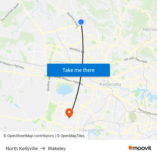 North Kellyville to Wakeley map