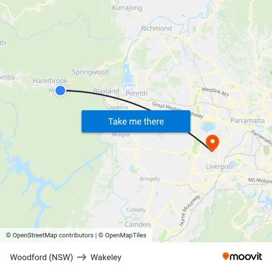 Woodford (NSW) to Wakeley map