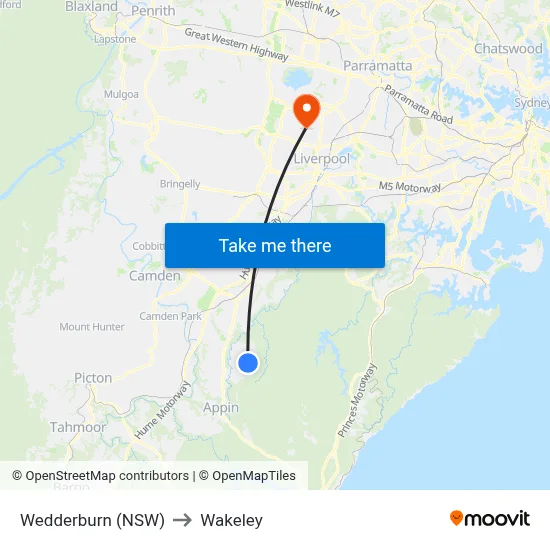 Wedderburn (NSW) to Wakeley map