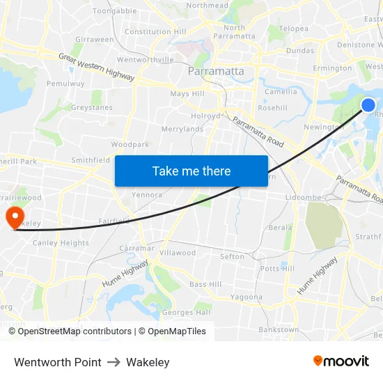 Wentworth Point to Wakeley map