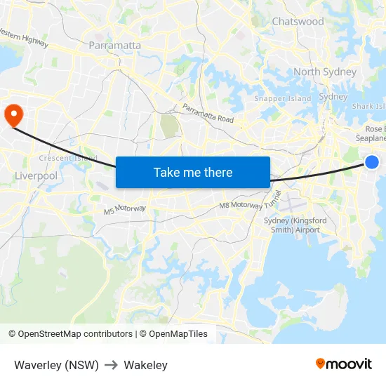 Waverley (NSW) to Wakeley map