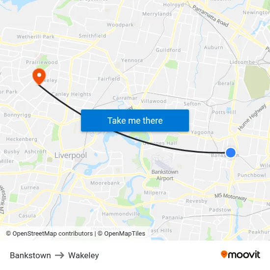 Bankstown to Wakeley map