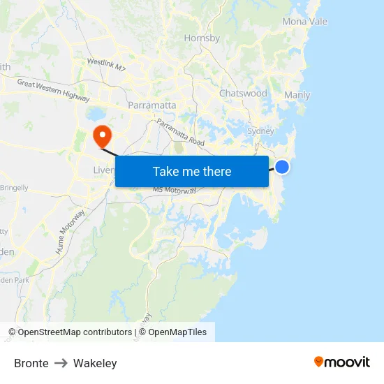 Bronte to Wakeley map