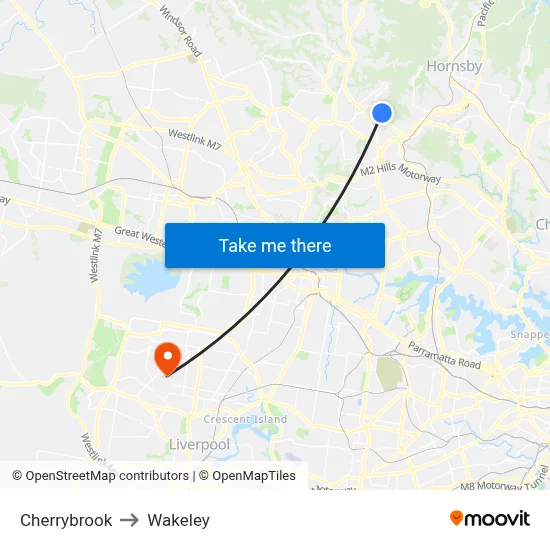 Cherrybrook to Wakeley map