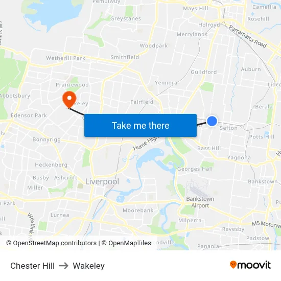 Chester Hill to Wakeley map