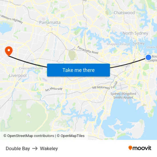 Double Bay to Wakeley map