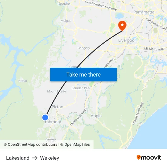 Lakesland to Wakeley map