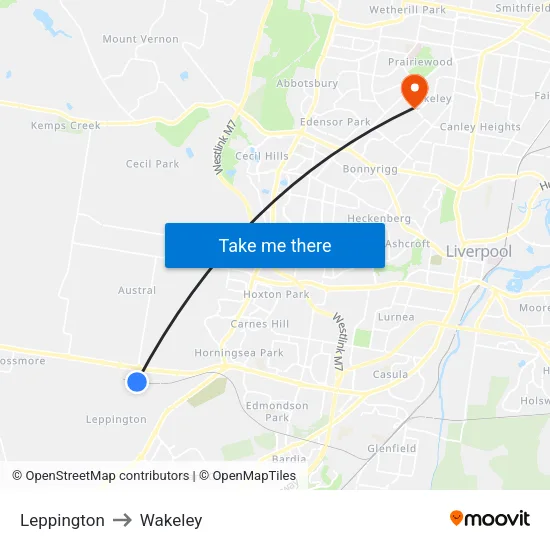 Leppington to Wakeley map