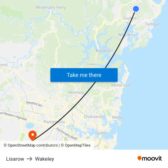 Lisarow to Wakeley map